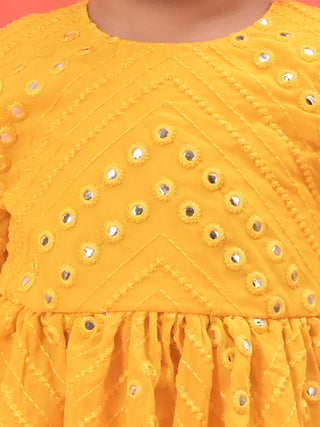 VASTRAMAY SISHU Girl's Yellow Mirror Kurta Pyjama Set