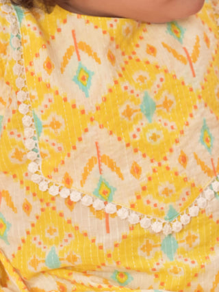 VASTRAMAY SISHU Girls Yellow Ikaat print A-Line Kurta Pyjama Set