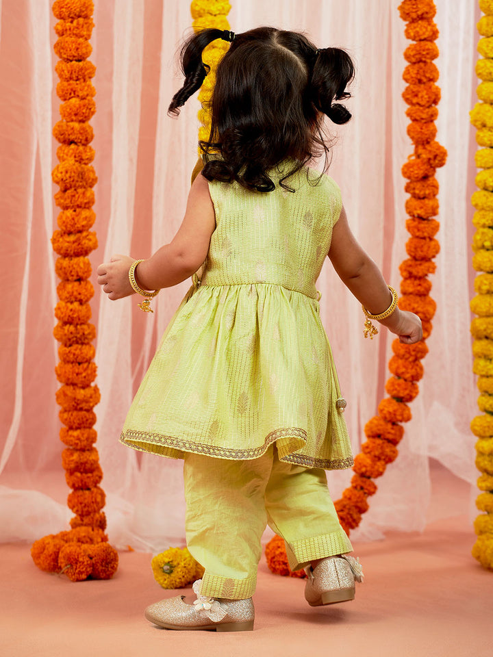 Girls Mint Green Kurta Pant Set