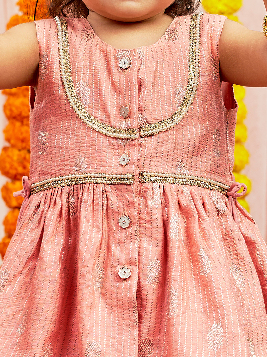 Girl's' Pink Kurta Pant Set