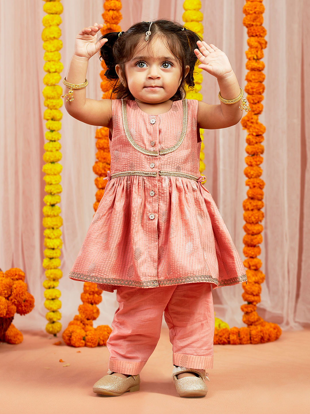 Girls Pink Kurta Pant Set