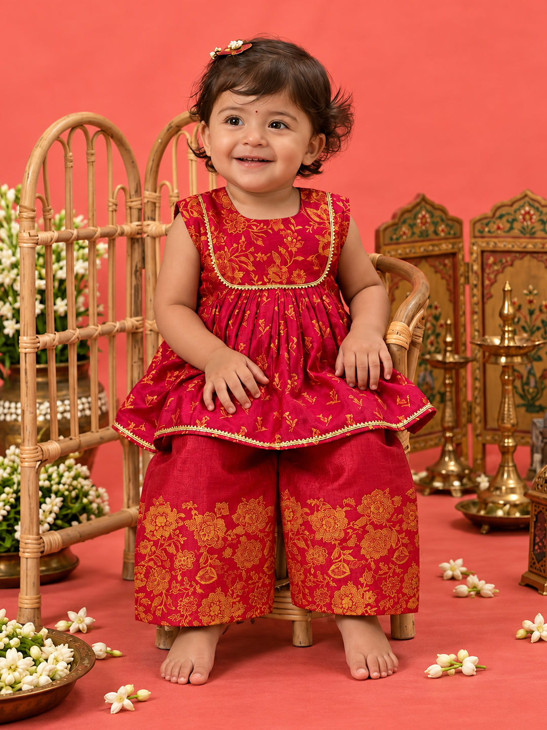 Girl Shishu Falsa Floral Print Kurta with Palazzo