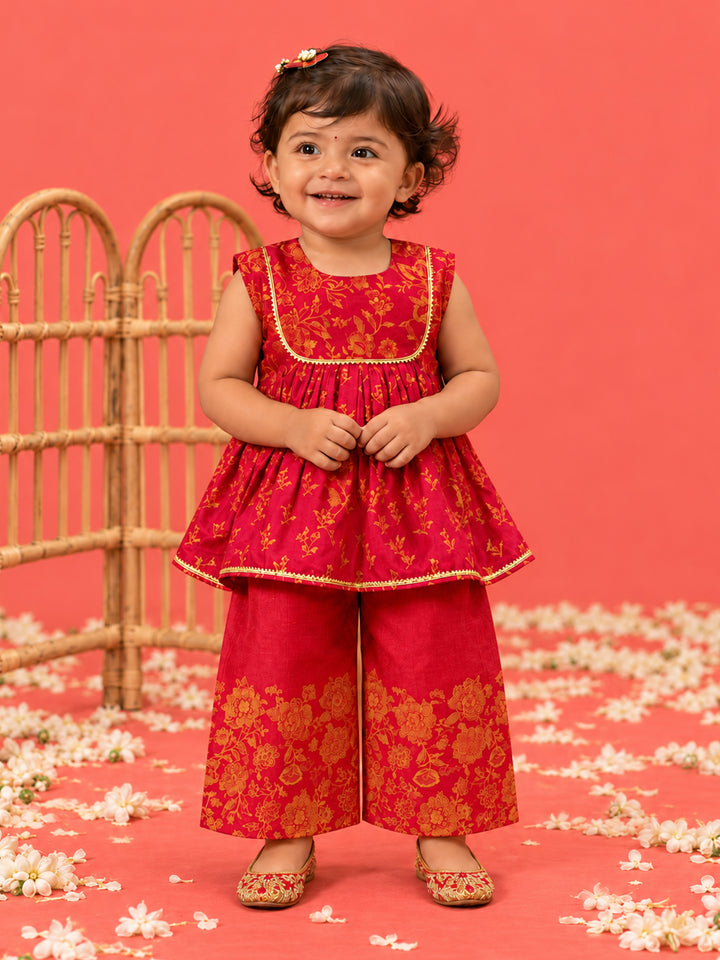 Girl Shishu Falsa Floral Print Kurta with Palazzo