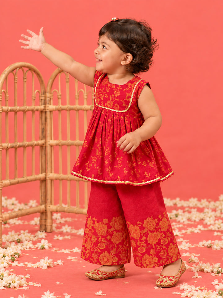 Girl Shishu Falsa Floral Print Kurta with Palazzo