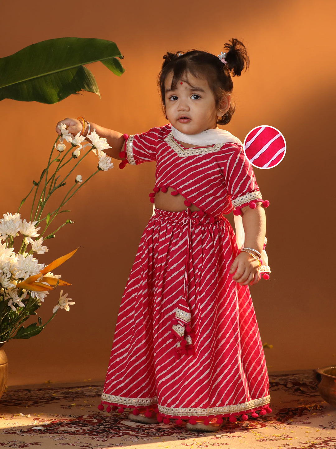 Girl's' Pink Lehenga Choli With Dupatta