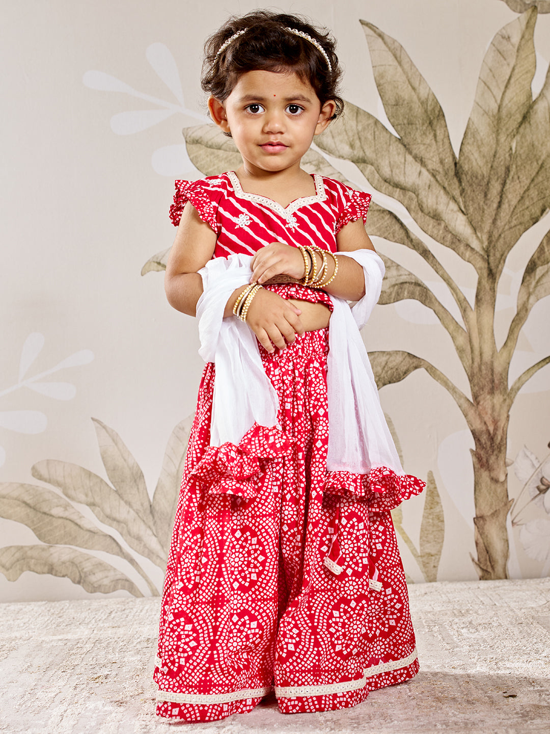 Girl's Red Cotton Lehenga Set