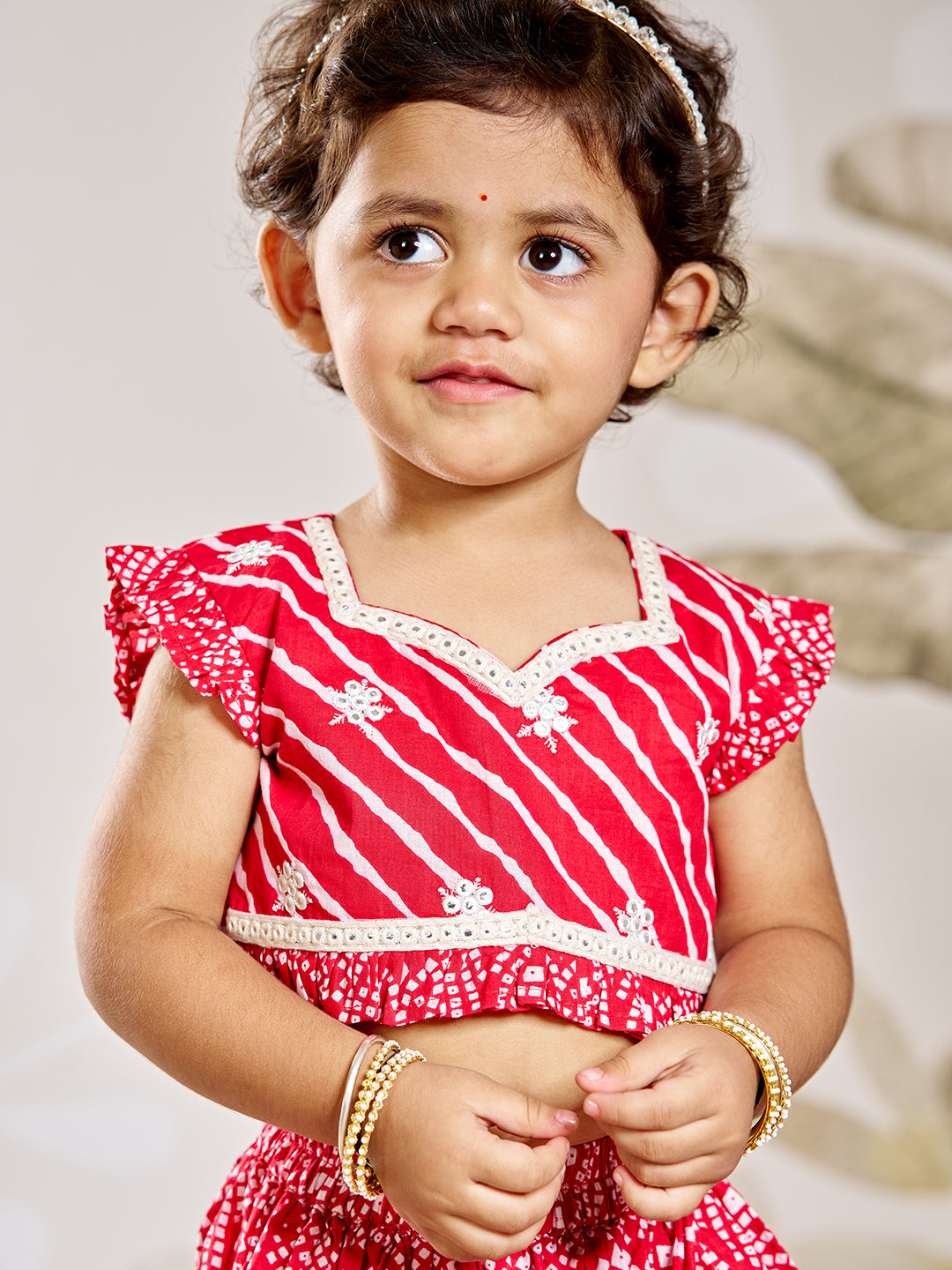 Girl's Red Cotton Lehenga Set