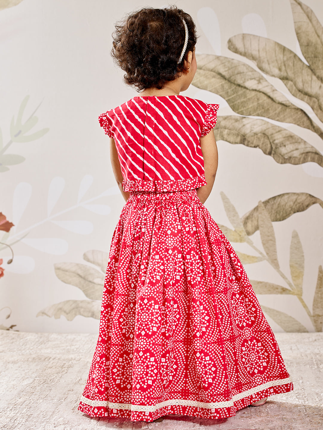 Girl's Red Cotton Lehenga Set