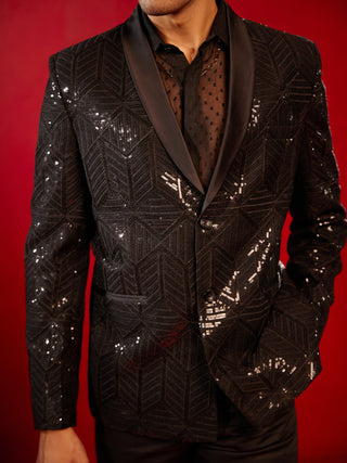 SHRESTHA By VASTRAMAY Men's Black Embellished Blazer