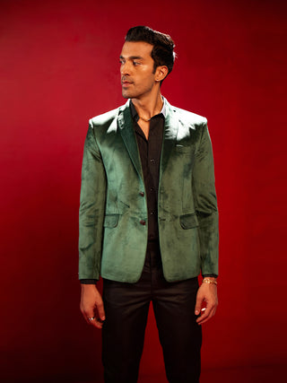 Shrestha By Vastramay Men's Green Velvet Blazer