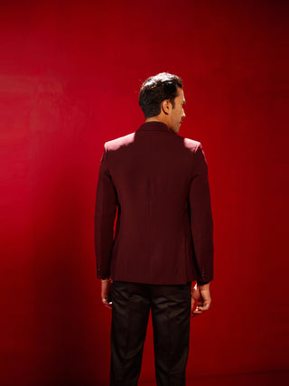 SHRESTHA By VASTRAMAY Men's Maroon Silk Blend Blazer