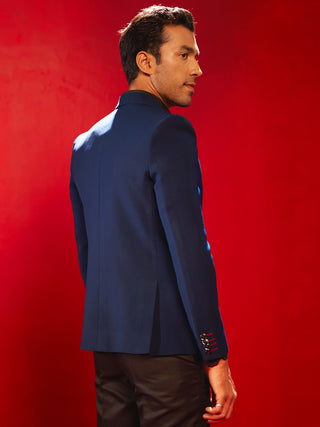 Vastramay Men's Navy Blue Silk Blend Blazer