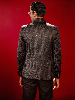 SHRESTHA By VASTRAMAY Men's Black Silk Blend Blazer