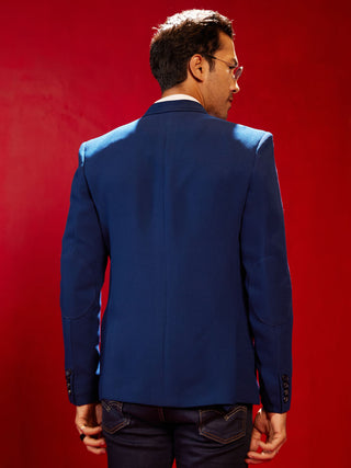 SHRESTHA By VASTRAMAY Men's Navy Blue Silk Blend Blazer