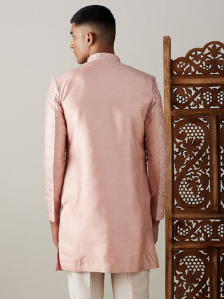 SHRESTHA By VASTRAMAY Men's Peach Sequined Indo Western Sherwani Only Top