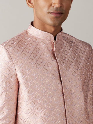 Vastramay Men's Peach Sequined Indo Western Sherwani Only Top