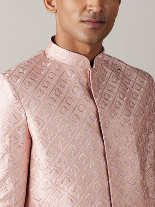 SHRESTHA By VASTRAMAY Men's Peach Sequined Indo Western Sherwani Only Top