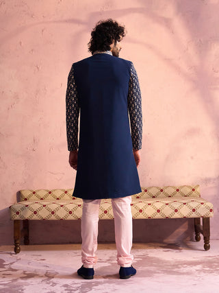 SHRESTHA By VASTRAMAY Men's Navy Blue And Pink Georgette Sherwani With Kurta Pyjama Set