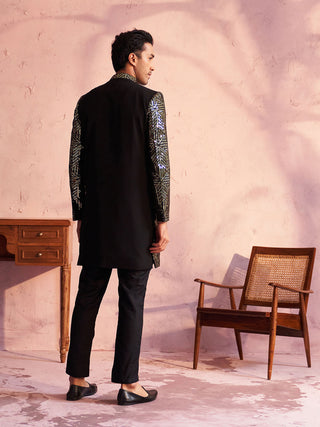 SHRESTHA By VASTRAMAY Men's Black Georgette Embellished Indo Set