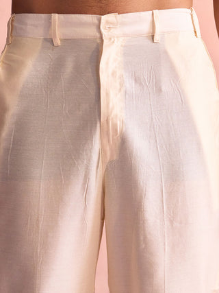 SHRESTHA By VASTRAMAY Men's Beige Silk Blend Embroidered Indo With Kurta Pant Set