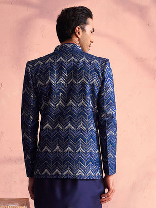 SHRESTHA By VASTRAMAY Men's Navy Blue Silk Embroidered Jodhpuri