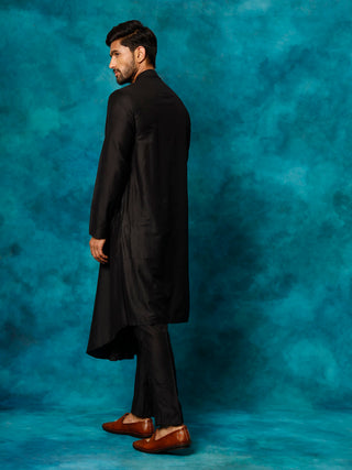 SHRESTHA By VASTRAMAY Men's Black Viscose Blend Kurta Pyjama Set