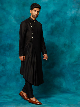 SHRESTHA By VASTRAMAY Men's Black Viscose Blend Kurta Pyjama Set