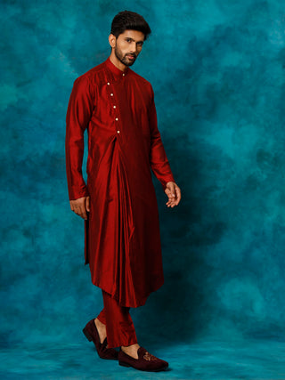SHRESTHA By VASTRAMAY Men's Maroon Viscose Blend Kurta Pyjama Set