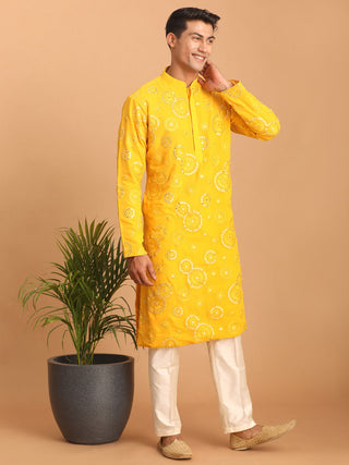 SHRESTHA BY VASTRAMAY Men's Yellow Embroidered Kurta Pant Set