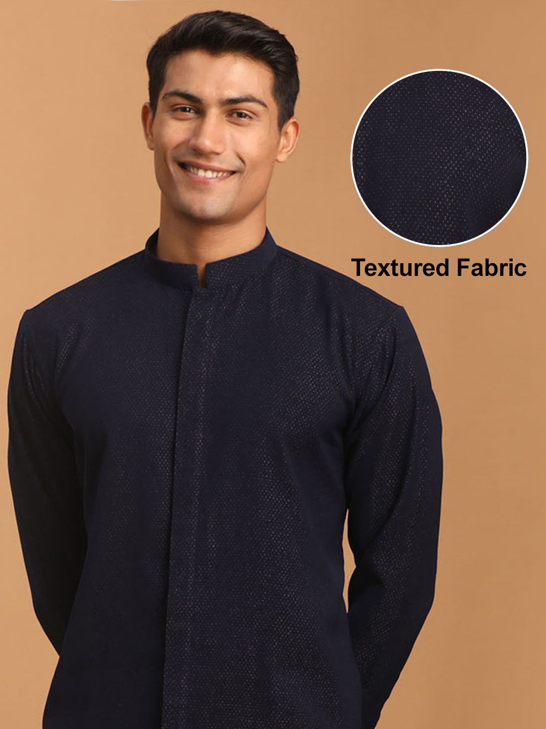 Men's Navy Blue Glitter Printed Fancy Kurta