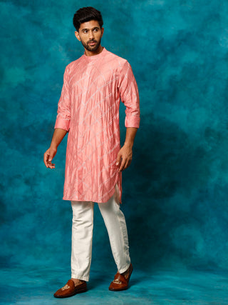 SHRESTHA BY VASTRAMAY Men's Onion Pink Chanderi Cotton Embellished Kurta Pant Set
