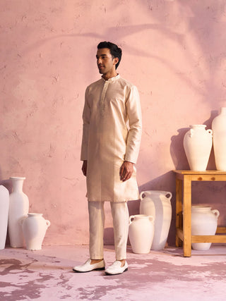 SHRESTHA By VASTRAMAY Men's Beige Silk Blend Kurta pant Set