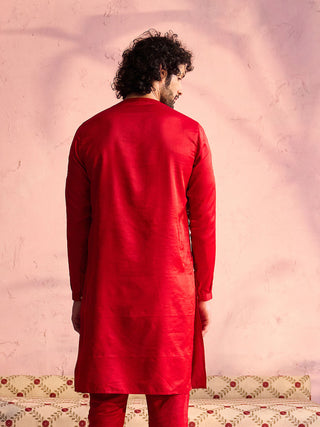 SHRESTHA By VASTRAMAY Men's Red Silk Blend Embroidered Kurta