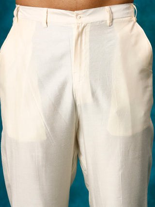 Vastramay Men's Grey Cotton Schiflli Kurta Pant Set