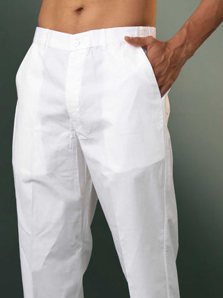 SHRESTHA By VASTRAMAY Men's White Embroidered Cotton Blend Kurta Pyjama Set