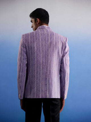 SHVAAS By VASTRAMAY Men's Purple Aztec Printed Blazer