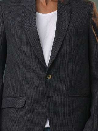 VASTRAMAY Men's Black Checked Cotton Blend Blazer