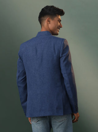 SHVAAS By VASTRAMAY Men's Blue Checked Cotton Blend Blazer
