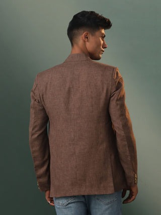 SHVAAS By VASTRAMAY Men's Brown Checked Cotton Blend Blazer