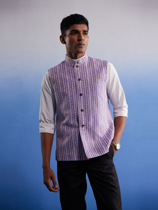 SHVAAS By VASTRAMAY Men's Purple Aztec Print Nehru Jacket
