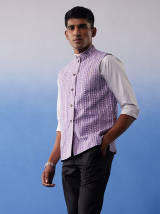 SHVAAS By VASTRAMAY Men's Purple Aztec Print Nehru Jacket