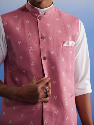 SHVAAS By VASTRAMAY Men's Pink Jacquard Nehru Jacket