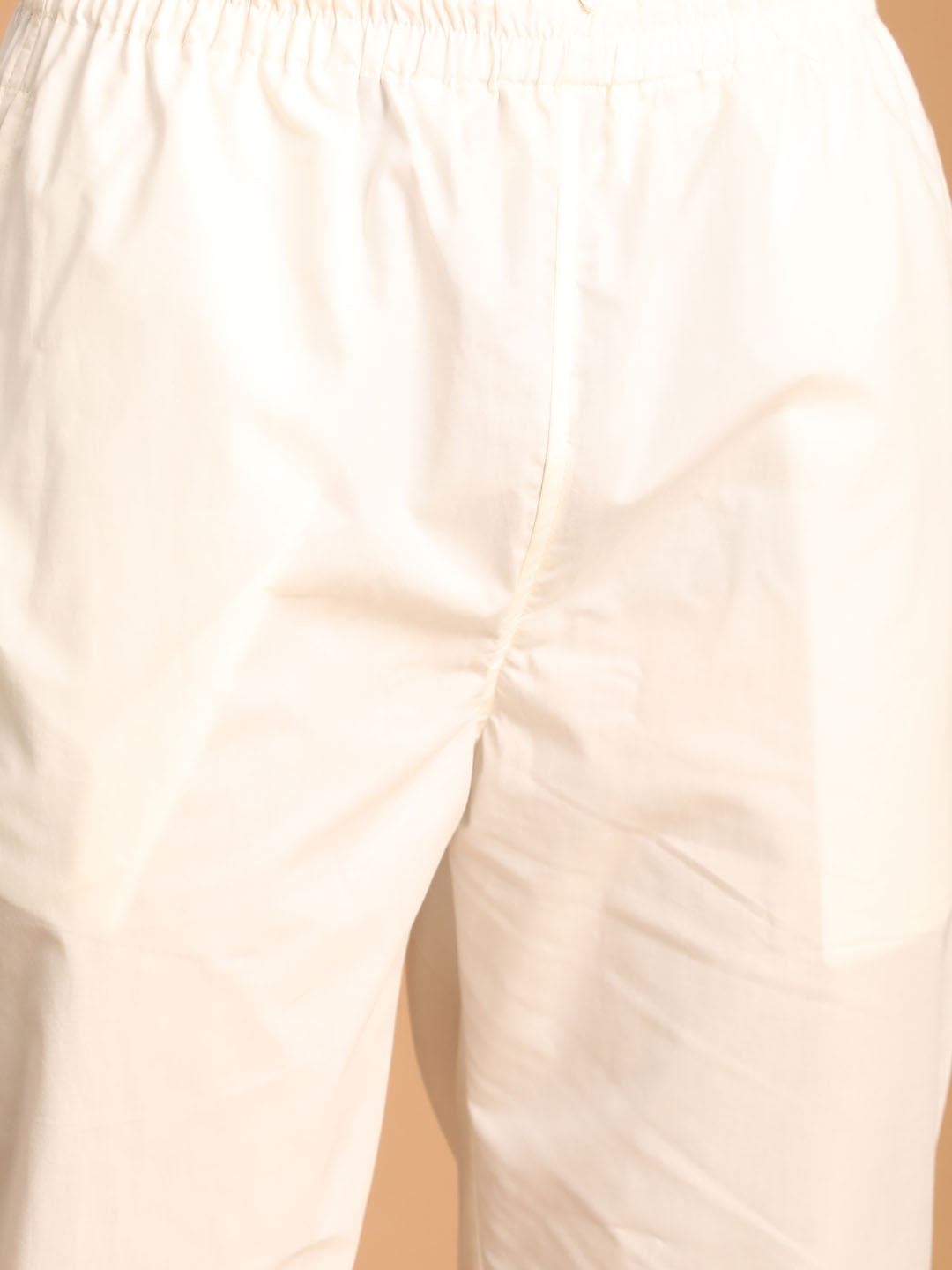 Men's Cream Leaf Printed Pure Cotton Nehru Jacket With Short Kurta And Pant Set