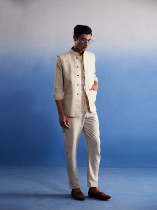 SHVAAS By VASTRAMAY Men's Cream Pure Cotton Nehru Jacket