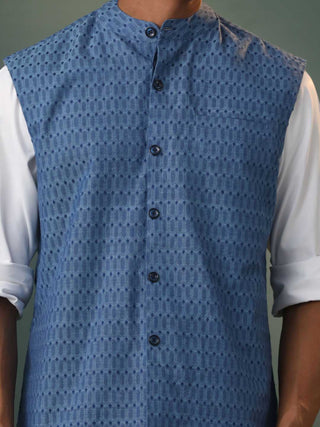 SHVAAS By VASTRAMAY Men's Blue Printed Nehru Jacket
