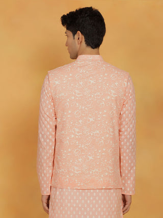 Shvaas By Vastramay Men's Peach Cotton Nehru Jacket