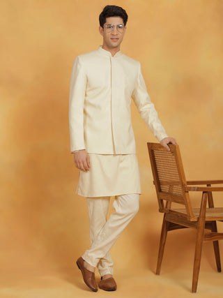 VASTRAMAY Men's Cream Cotton Linen Jodhpuri