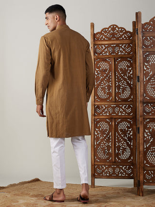 SHVAAS By VASTRAMAY Men's Coffee Cotton Cool Dyable Kurta with Cream Pant Set