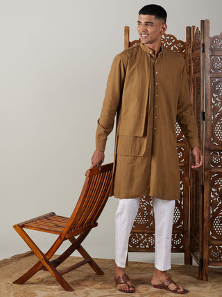 SHVAAS By VASTRAMAY Men's Coffee Cotton Cool Dyable Kurta with Cream Pant Set