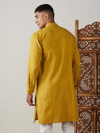 SHVAAS By VASTRAMAY Men's Mustard Cotton Cool Dyable Kurta